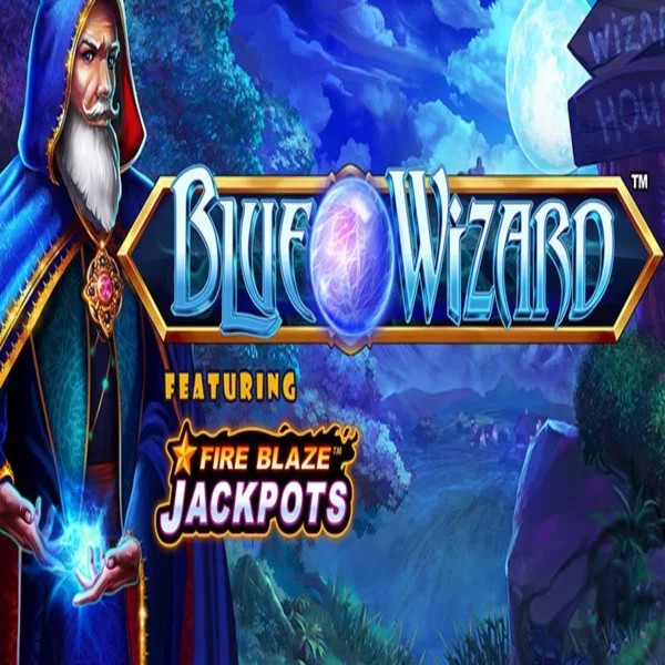 Official Slots logo: Blue Wizard Fire Blaze Jackpots by Rarestone Gaming at Fugu Casino
