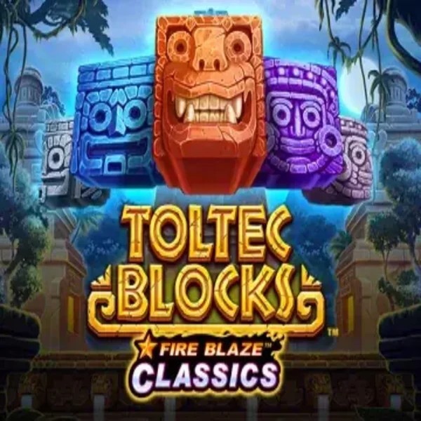 Fire Blaze: Toltec Blocks slot logo by Rarestone Gaming at Fugu Casino